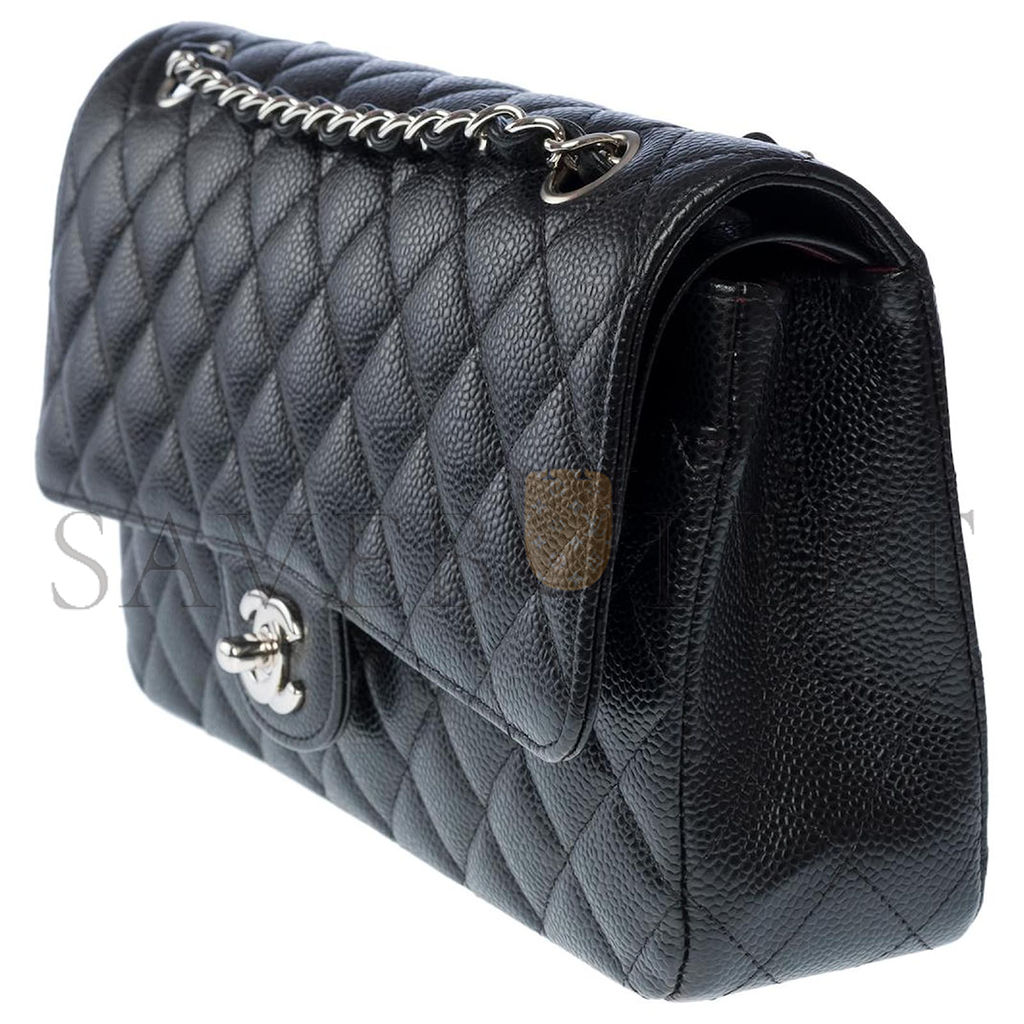 CHANEL MASTER CLASSIC FLAP MEDIUM BLACK COWHIDE CAVIAR SILVER BUCKLE (25.5*15.5*6.5cm) 